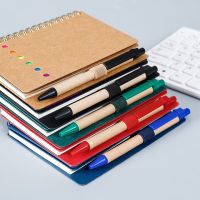 Notepad with Pen Spiral Book Coil Line Inner Page Notepad Colored Index Tabs Page Markers Kraft Paper Cover for School Office