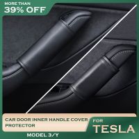 Modely Door Inner Handle Protector Cover Leather For Tesla Model 3/Y 2023 2022 2021 2020 Car Interior Accessories 4PCS/SET