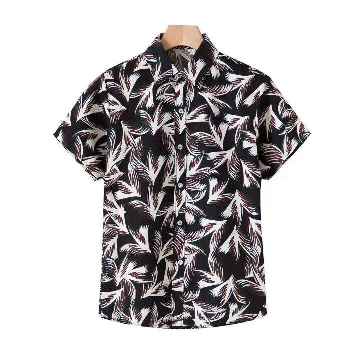 Kuya Casual & Elegant Leaf Style & Black Polo Shirt Mature Party 