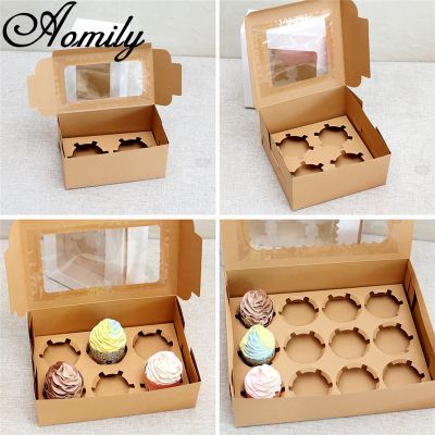 Amoliy 2/4/6/12 Holes Cupcake Packing Box Muffin Box Biscuit Pastry Box Kraft Paper Box Cake Chocolate Packaging Baking Tools