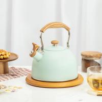 Stainless Steel Whistling Tea Kettle Stainless Steel Teapot Tea Kettle with Wooden Pattern Handle for Making Coffee Milk 2.5L