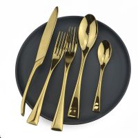 Luxury Shiny 5Pcs Portable Travel Cutlery Dinnerware Set Knife Fork Spoon Dessert Fork Teaspoon Tableware Set Stainless Steel Flatware Sets