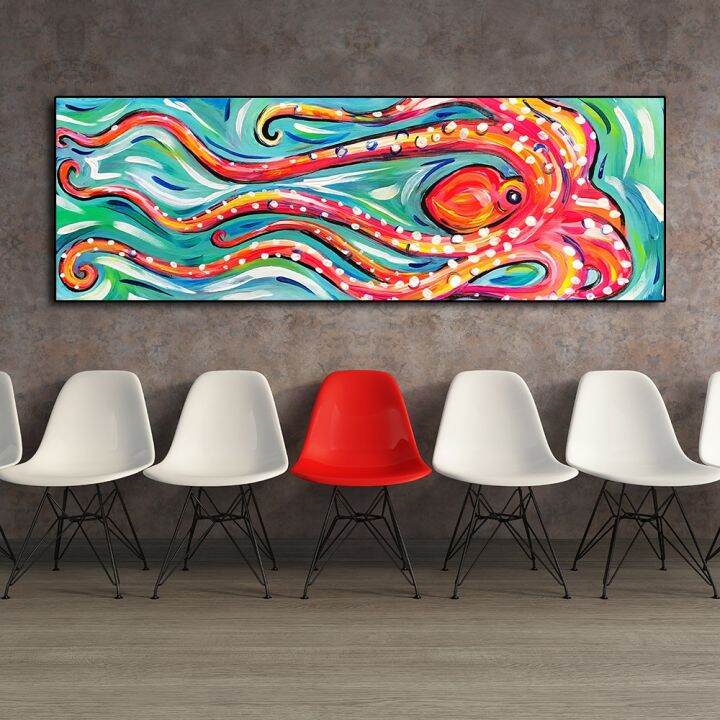 qkart-canvas-painting-wall-art-animal-oil-painting-colored-octopus-canvas-picture-for-living-room-friendship-home-decor-no-frame