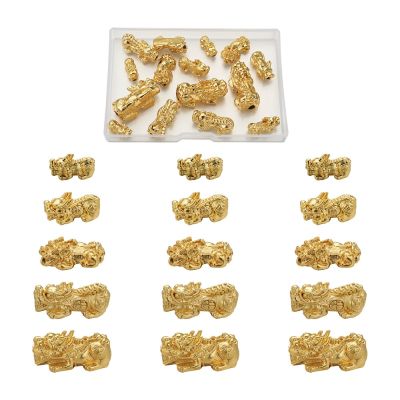 20pcs/box Real 24K Gold Plated Alloy Beads Pixiu Chinese Lucky Beads Charms For DIY Handmade Bracelet Jewelry Making