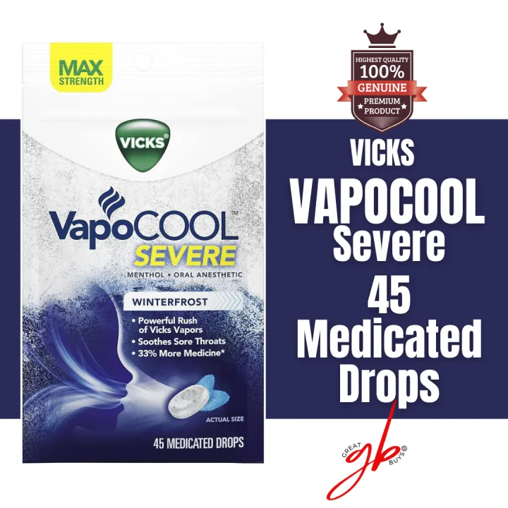 Vicks VapoCOOL Severe Medicated Drops 45ct, MaximumStrength Relief to