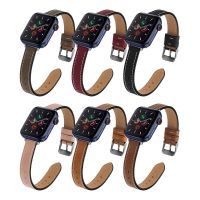 ☸✈﹊ สายหนังแท้สำหรับ Apple Watch Band 6 SE 44mm 40mm 42mm 38mm Slim สายรัดข้อมืออุปกรณ์เสริมสำหรับ iWatch Series 5 4 3 2 1