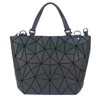 Womens Diamond Geometric Deformation Tote Bag Irregular Folding Shoulder Bag Holographic Laser Luminous Bucket Bag