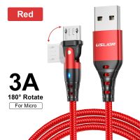 USLION สายต่อ USB หมุนเร็วสายชาร์จสำหรับ iPhone 14 13 12 11 Huawei P40 P30 Samsung Xiaomi ไนลอนชนิด C สายข้อมูลตัวแปลงสายไฟ