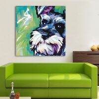 AAHH Modern Animal Abstract Canvas Art  Painting Schnauzer Dog Pop Art Wall Pictures for Living Room Home Decor Printings Wall Décor