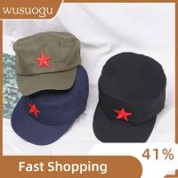 WUSUOGU Unisex ฝ้าย คลาสสิค ดาวสีแดง หมวกกันแดด หมวกทหาร หมวกธรรมดา