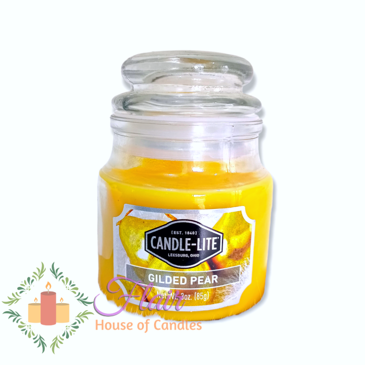 Flair Candlelite Gilded Pear Scented Small Jar Glass Candle With Lid