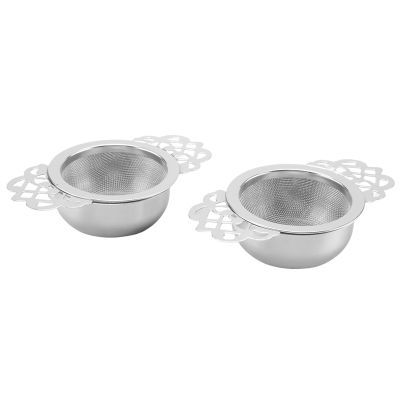 2Pcs Tea Filter, Stainless Steel Tea Strainer with Bowl, Ultra Fine Mesh Tea Strainers with Double Winged Handles