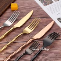 16/20/24Pcs Gold Cutlery Stainless Steel Western Tableware Black Fork Spoon Bamboo Style Mirror Dinner Set Kitchen Utensils