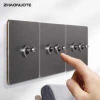 86 Type Retro Nordic Minimalist Wall Toggle Switch 1-4 Gang 2 Way Gray Stainless Steel Panel Metal Switch