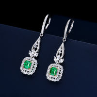 LUCKY DOLL Diamond Simulation Emerald Earrings Creative Lotus ต่างหูเพชรคาร์บอนสูง