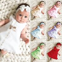 Newborn Infant Baby Girls Dresses Pure White Sleeveless New Born Bow Lace Dress with Headband sets for 0-24 Months  by Hs2023