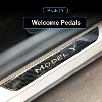 Pedal Stickers For Tesla Model Y 2021 Door Sill Decorative Exterior Modification Carbon Fiber Protection Strip Car Accessories