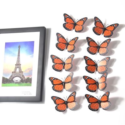 10PCs Monarch Butterfly Decoration Sticker Fake Butterflies For Crafts Artificial Butterfly Wall Decor 3D Magnet Fridge Stickers