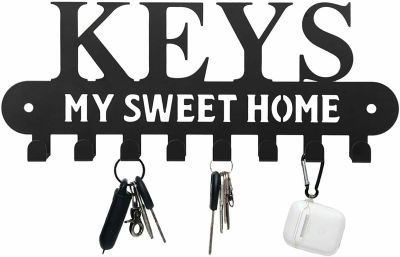 Black Metal Key Holder Hooks with Sweet Home Decorative for Wall Mounted Decor