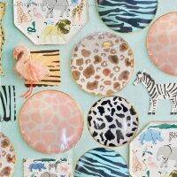 ◄❡ Animal Stripe Disposable Paper Plate Jungle Animals Party Leopard Tiger Stripes Paper Plate Kids Jungle Birthday Party Supplies