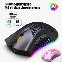 Wireless Gaming Mouse 2.4GHz USB Receiver RGB Backlight Mouse Rechargeable 7 Buttons Lightweight Hollow Optical Mice Pink Black