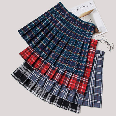 Jk Short Skirt Large Size Plaid Pleated Skirt Female Summer New Korean Suit Cloth High Waist Thin Skirt XC4