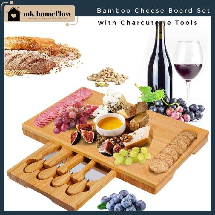 MK HomeFlow Bamboo Cheese Board Set with Charcuterie Tools The Perfect