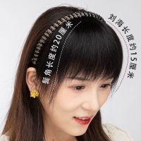 Wig womens rhinestone headband bangs integrated real hair front forehead curtain sideburns cover white hair broken bangs wig female