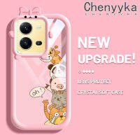 เคส Chenyyka สำหรับ Vivo V25 5G V25E X80 Lite 5G V27 V27E V27 Pro 5G S16 Pro S16e กระแสแฟชั่นแบรนด์สี Bow Animal Softcase น่ารัก Tpu ใสกรอบสีเคสกันกระแทกกล้อง