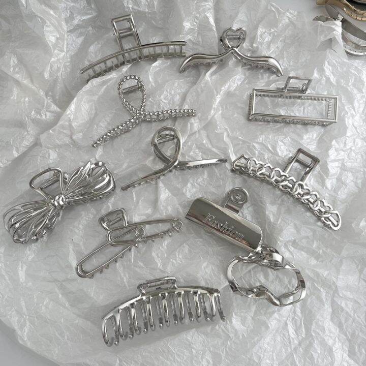 2022-new-woman-silver-geometry-hair-claw-clip-girls-alloy-ponytail-hairpins-barrettes-hairgrip-crab-headwear-fashion-accessories