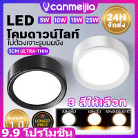 ไฟเพดานกลม LED ไฟไตรรงค์  5/10/15 / 25w ไฟเพดานด้านบน 220V ชุดบางเฉียบอลูมิเนียมในร่มเพดานโคมไฟเพดานห้องนั่งเล่นห้องนอนสปอตไลท์ COD + ส่งภายในเค