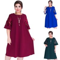 Summer Splice Loose Lace Summer Dresses Plus Size Women Knee-Length Office Dress Plus Size S M L XL 2XL 3XL 4XL 5XL