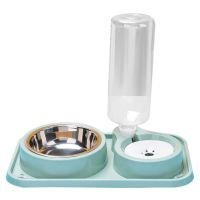 Double Dog Cat Bowls Detachable Stainless Steel Bowl Automatic Water Dispenser Bottle Food Bowl for Small Medium Dogs Cats