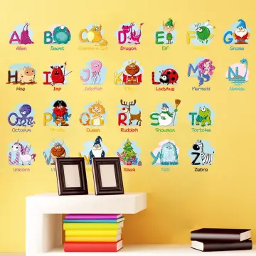 Animal Alphabet Wall Decals Boho Style Letter ABC Wall Stickers for Kids Peel and Stick Removable Wallpaper for Nursery Bedroom Living Room