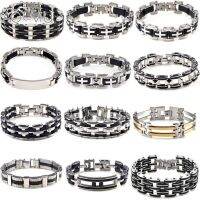 AOMU Men Chain Bangles Mens Cuff Wristband Biker Motorcycle Silicone