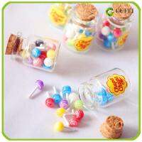 CUFEI 1 ขวด ของเล่นห้องครัว ถ่ายภาพ Props บ้านตุ๊กตา จำลองน้ำตาล Candy Box Dollhouse Miniature อาหาร Lollipops พร้อม Jar