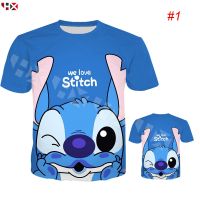 HX Lilo &amp; Stitch น่ารักการ์ตูนภาพยนตร์3D พิมพ์แฟชั่นคู่แขนสั้นเสื้อยืดท็อปส์คนรัก