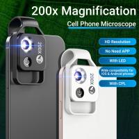 ZZOOI 200X Smartphone Camera Microscope Lens With CPL Mobile LED Light Micro Pocket Macro Lenses For IPhone Samsung All Smartphones