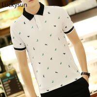 Urban Fashion Floral Polo Shirt Men Korean Slim Printed Short Sleeve Polo T-Shirt