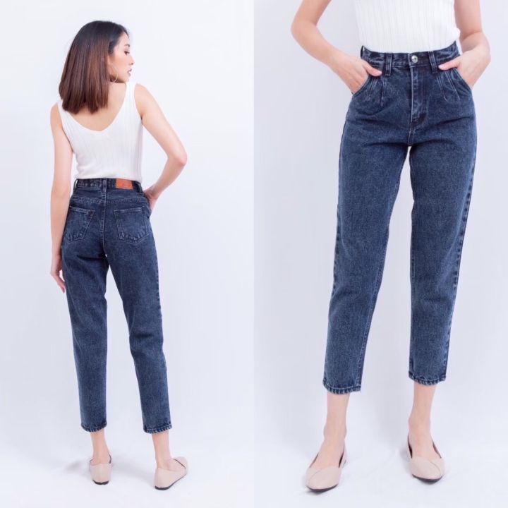 rittajeans-กางเกงยีนส์-ผญ-กางเกงวินเทจ-เอวสูง-สีดำฟอก