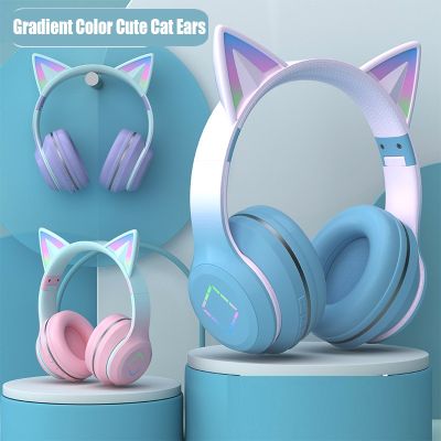 （Orange home earphone cover）ชุดหูฟังไฟ LED สีไล่ระดับสีสำหรับเด็ก,ชุดหูฟังหูฟังบลูทูธไร้สายเสียงดนตรีหูฟังเล่นเกมส์หูแมวพร้อมไมโครโฟน