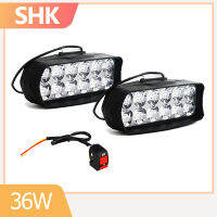 SHK ไฟโปรเจคเตอร์ 36w ไฟหน้ามอเตอร์ไซด์ สกูตเตอร์ Spotlight สีขาว 12 LED รถจักรยานยนต์ไฟตัดหมอกทำงานไฟสปอร์ตไลท์ 12V 24V แถมฟรีสวิตช์เปิดปิด