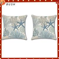 BUSH 2 Pcs 18X18นิ้ว ปลอกหมอนสำหรับคลุม ล้างทำความสะอาดได้ สี่เหลี่ยมสี่เหลี่ยม หมอนเปลือกหอย ของใหม่ ผ้าลินินลินิน ของตกแต่งมหาสมุทร โซฟาปรับได้