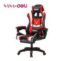 Deli เก้าอี้เล่นเกม เก้าอี้เกมมิ่ง Gaming Chair ปรับระดับความสูงได้ ปรับนอนได้ ขาเก้าอี้ไนลอน มีหมอนรองเอวรองคอ ที่พักเท้ายืดไสลด์ Nana Stationary