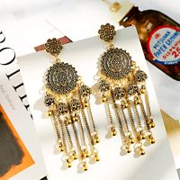 วินเทจอินเดีย jhumka jhumki Boho ชาติพันธุ์สีทองสีเงินดอกไม้แกะสลักโซ่ยาวพู่แขวนต่างหูสำหรับผู้หญิง oorbellen