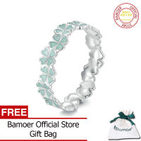 BAMOER 925เงินสเตอร์ลิงแหวนใบโคลเวอร์สี่ใบมิ้นท์สีเขียว,แหวนเครื่องประดับเถาวัลย์ของขวัญสำหรับผู้หญิง BSR500งานปาร์ตี้