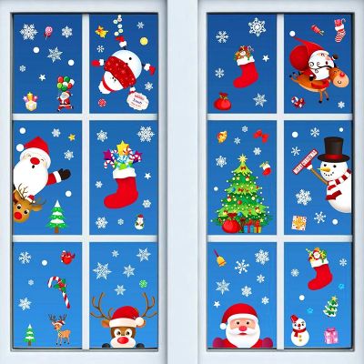 【CC】☜  Window Stickers Claus Elk Wall Sticker New Year Kids Room Decoration Xmas Supplies