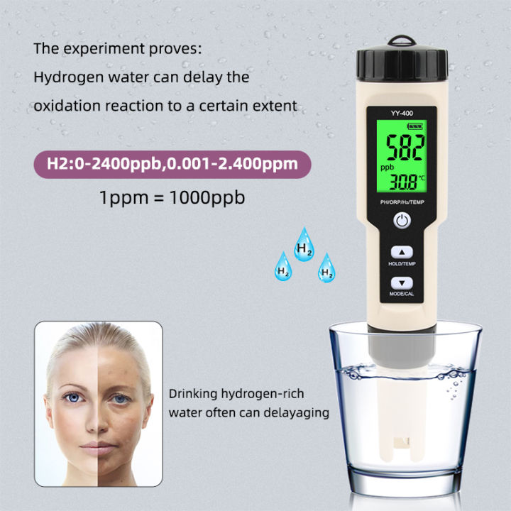 yieryi New 4 in 1 PH meter PH ORP TEMP tester H2 hydrogen meter with