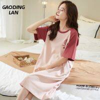 Gaodinglan ขนาดใหญ่หลวมแขนสั้นผู้หญิง Nightgowns ฤดูร้อนหวานพิมพ์ Sleepshirts หญิงบางผ้าฝ้ายแท้ชุดนอน