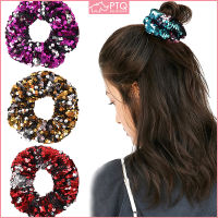 PTQ เกล็ดปลา Scrunchie ยางรัดผมนางเงือกสะท้อนแสงแฟชั่นสไตล์เกาหลีเครื่องประดับผมเลื่อม